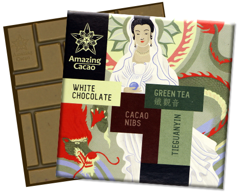 Шоколад Amazing Cacao “Перуанский белый шоколад с зеленым чаем и какао - крупкой”,40%