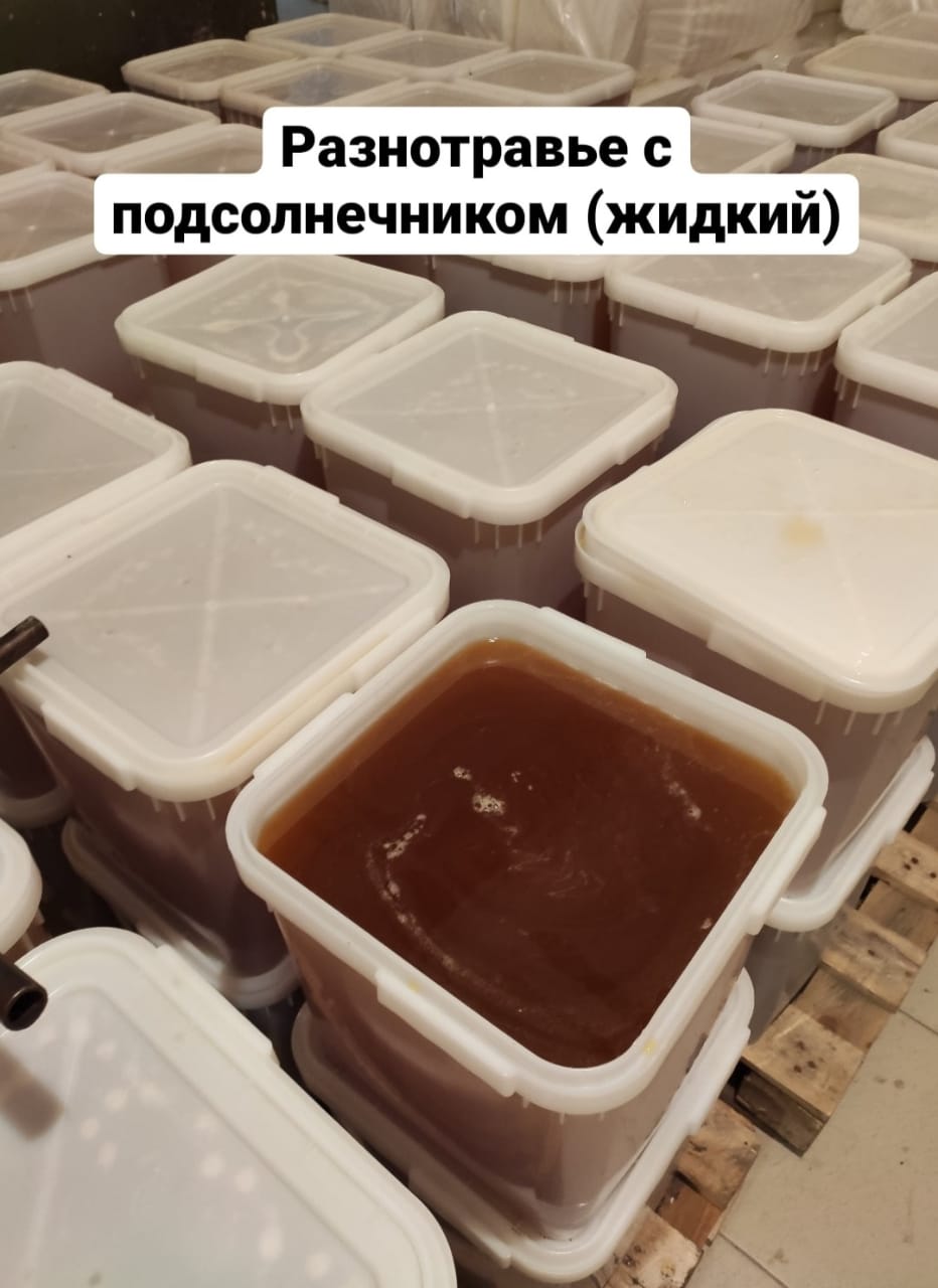Мёд натуральный Разнотравье с подсолнечником жидкий, в куботейнерах